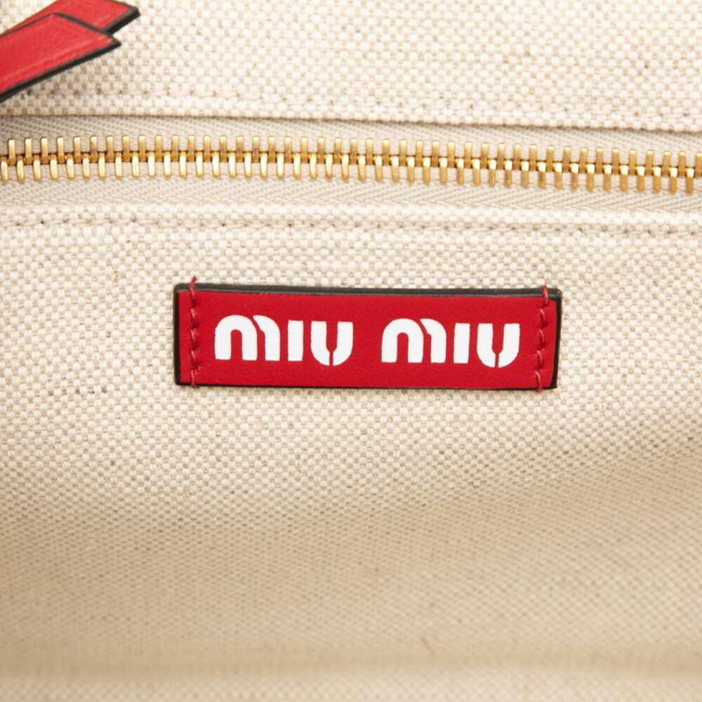 Miu Miu Miu Canapa Jacquard Handbag Shoulder Bag 2WAY 5BA085 Red Canvas Leath... - Picture 5 of 6